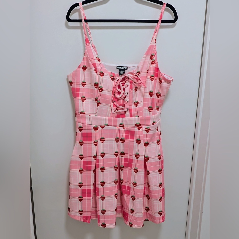 Hot Topic Pink Plaid Strawberry Dress
